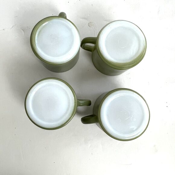 FEDERAL MILK GLASS CUPS MUGS D-HANDLE MID CENTURY GREEN HEAT PROOF SET X4 - Picture 10 of 11